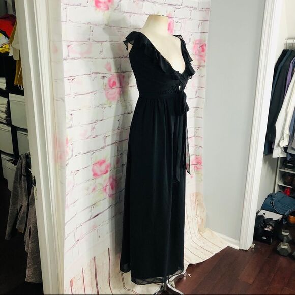 Ceremony black wrap tie waist floor length gown - Picture 4 of 9